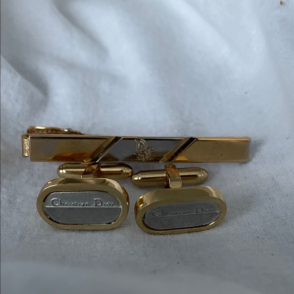 Dior Elegant Gold and Silver Cufflinks Set